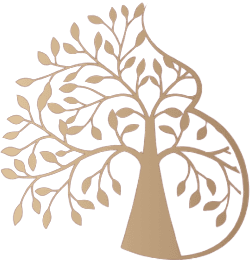 Logo de Tainá Moraes, uma arvore onde a metade direita compõe o corpo de uma mulher grávida